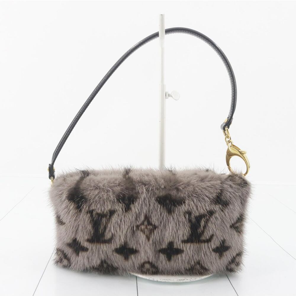 Louis Vuitton Mink Fur Bag Monogram Milla Vision MM Gray Vintage Rare Shoulder - Picture 3 of 14